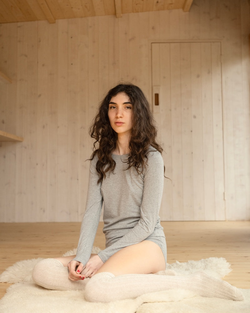 T-shirt à manches longues superposé – Gris chiné
