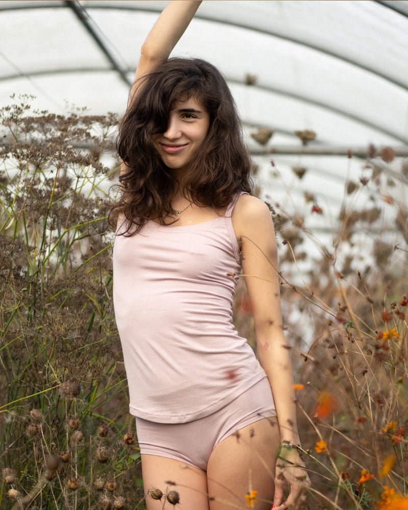 Strappy Vest & Mid Rise Pants in Dusty Pink