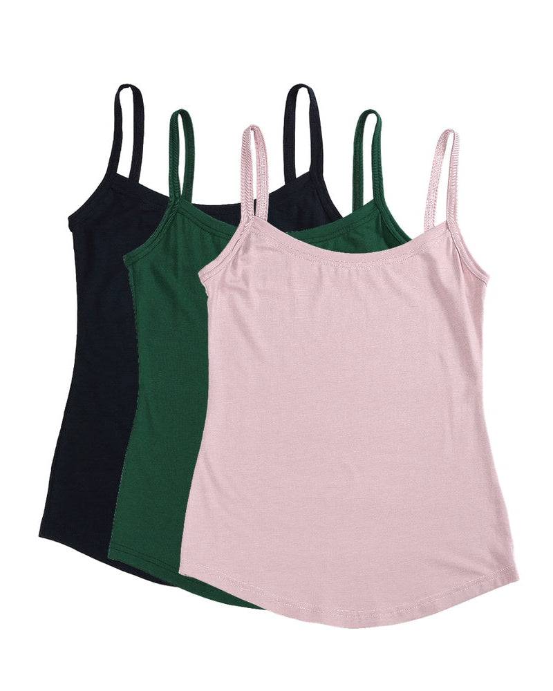 Pack of 3 Strappy Vests ~ Midnight, Emerald, Dusty Pink