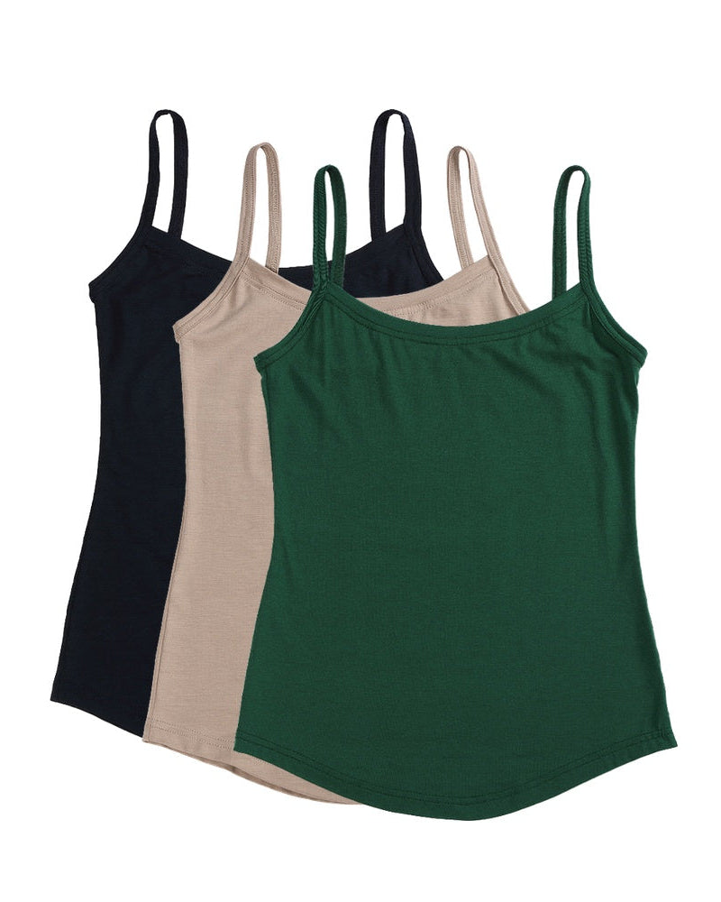 Pack of 3 Strappy Vests ~ Midnight, Stone, Emerald