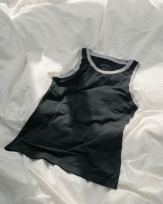 Boyish Vest ~ Black / Marl Grey Contrast Rib