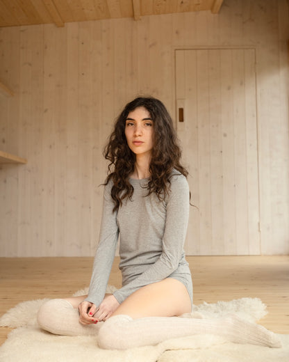 T-shirt à manches longues superposé – Gris chiné