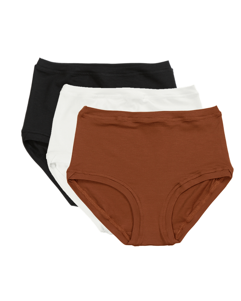 Pack of 3 Mid Rise Pants in a bag ~ Black, Natural, Burnt Sienna