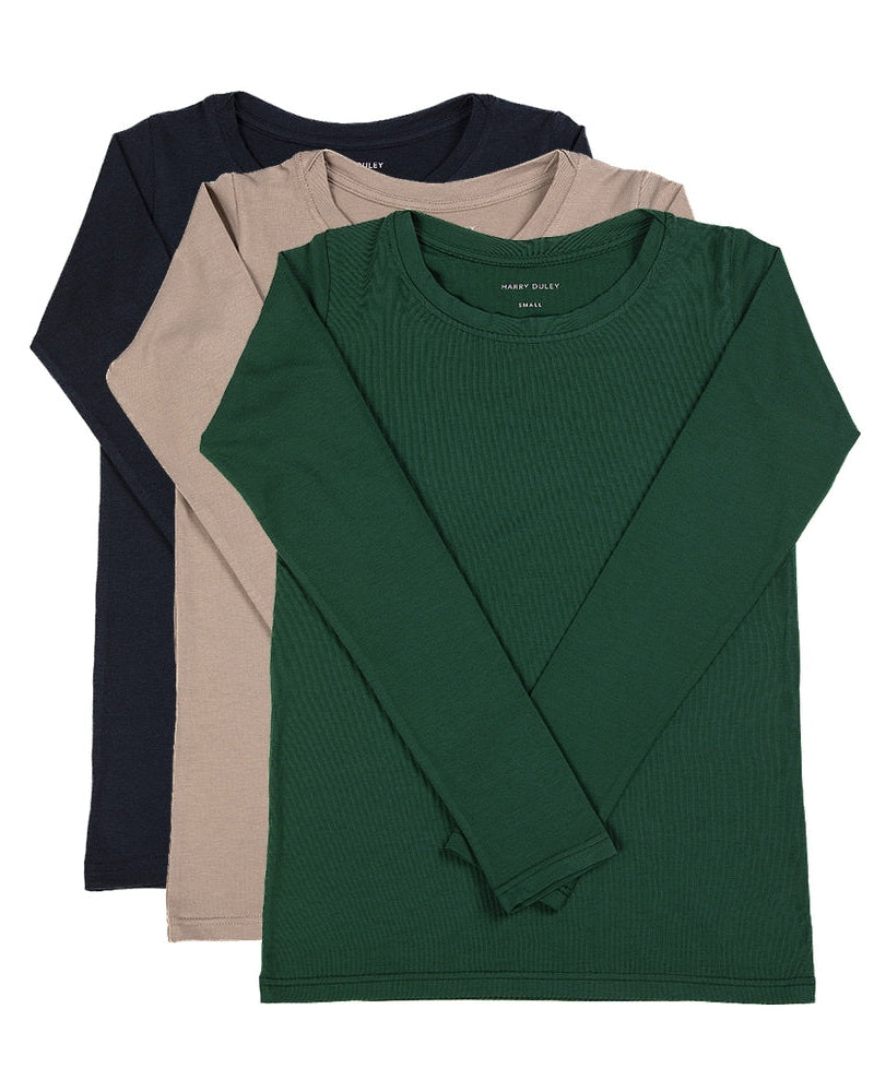 Pack of 3 Long Sleeve Layering Tees ~ Midnight, Stone, Emerald