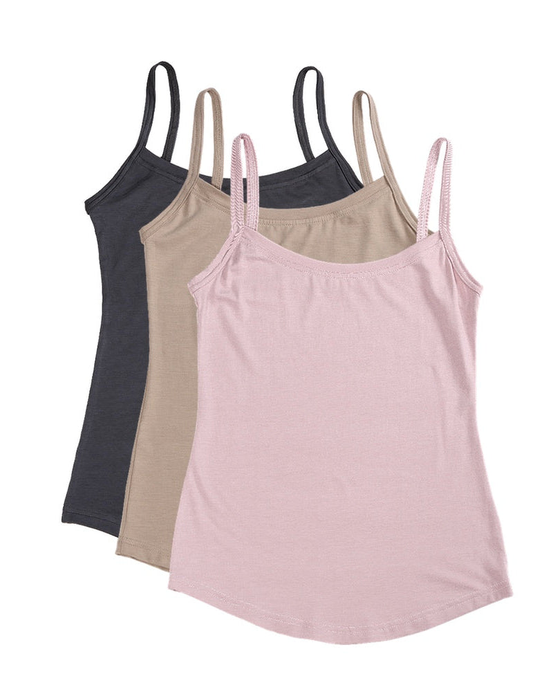 Pack of 3 Strappy Vests ~ Charcoal, Stone, Dusty Pink