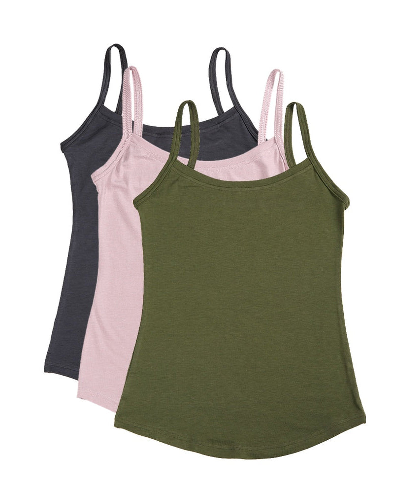 Pack of 3 Strappy Vests ~ Charcoal, Dusty Pink, Khaki