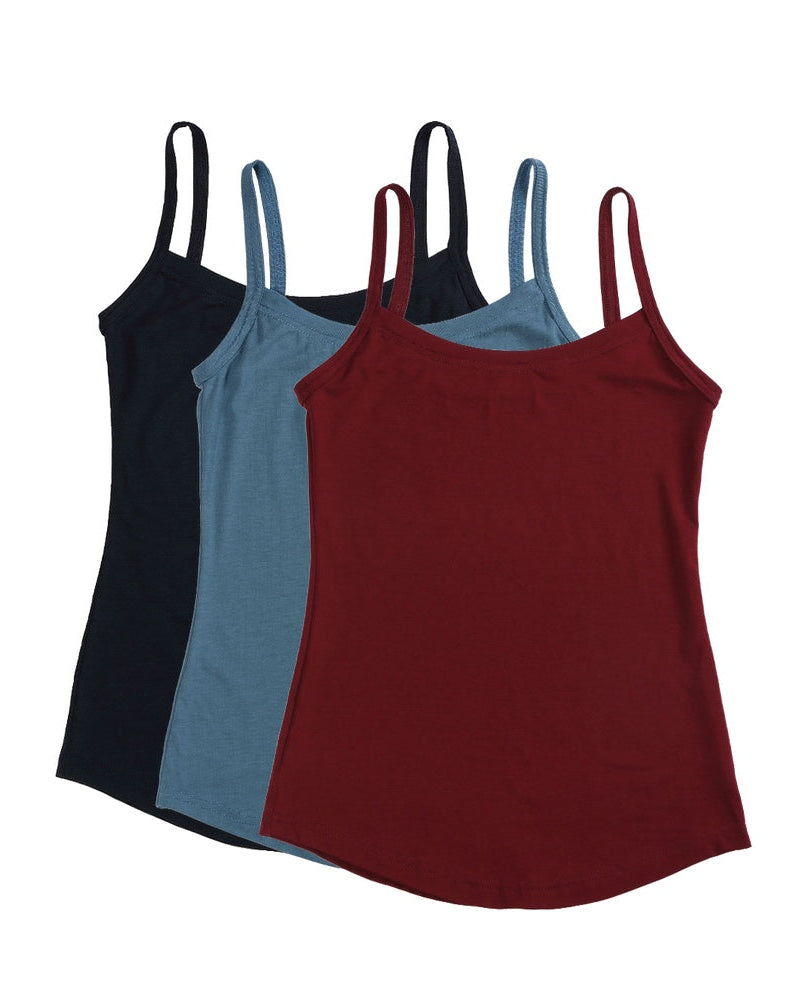 Pack of 3 Strappy Vests ~ Midnight, Steel Blue, Bordeaux
