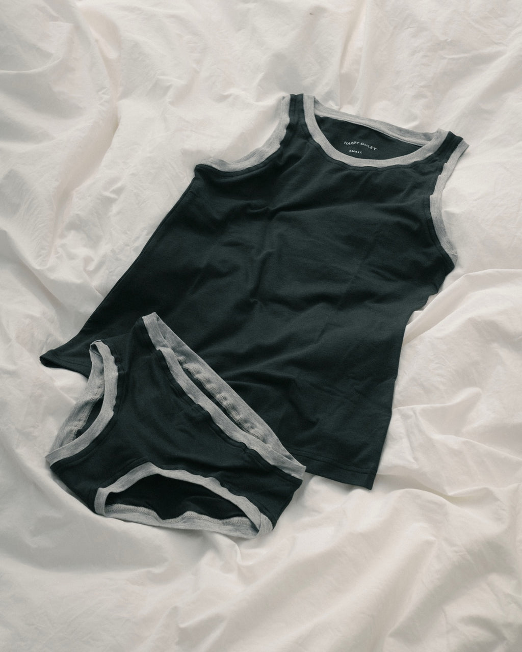 Low Rise Pants ~ Black / Marl Grey Contrast Rib